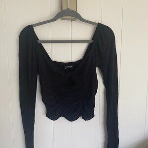 Urban Outfitter Long Sleeve Black Shirt Cut Out Cropped Fit Size L